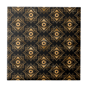 Evil Eye Ornament Pattern -  Black and Gold Ceramic Tile