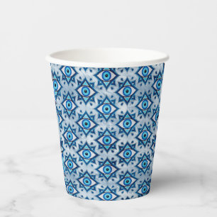 Evil Eye Ornament Pattern -  Blues and silver Paper Cups