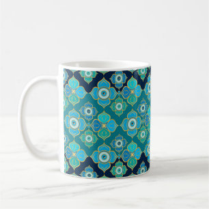Evil Eye Pattern - Blue Teal and gold Coffee Mug