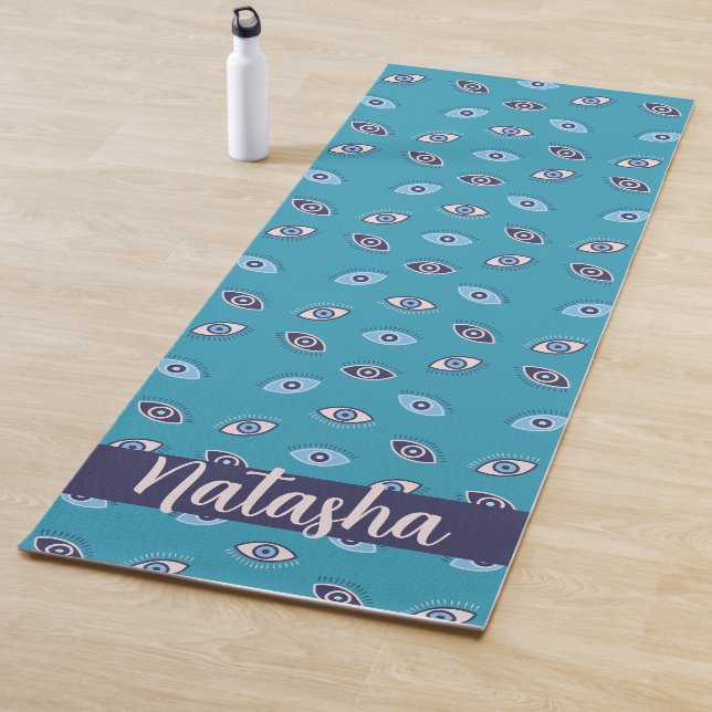 Evil Eye Pattern Cute Zen Nazar Custom Name Yoga Mat (In Situ)