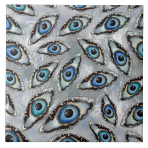 Evil Eye Pattern Geodes and Crystals on pearl Ceramic Tile