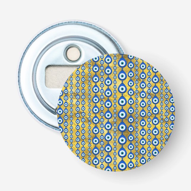 Evil Eye pattern on golden texture Bottle Opener (Front)