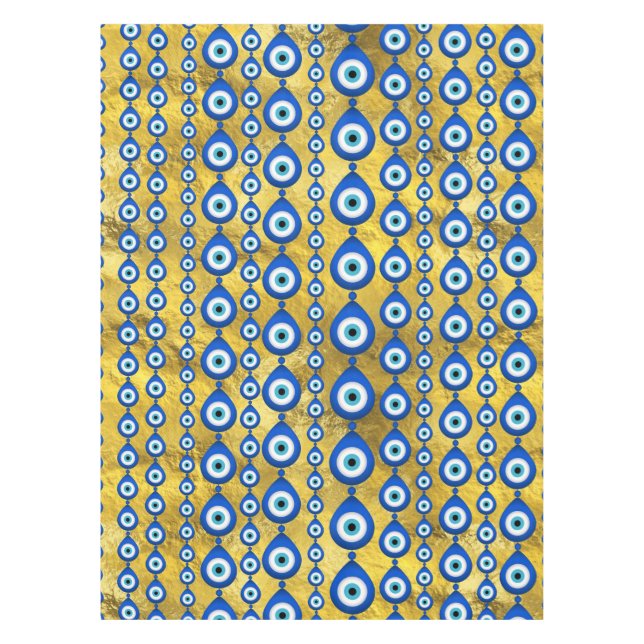 Evil Eye pattern on golden texture Tablecloth (Front)
