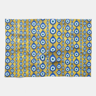 Evil Eye pattern on golden texture Tea Towel