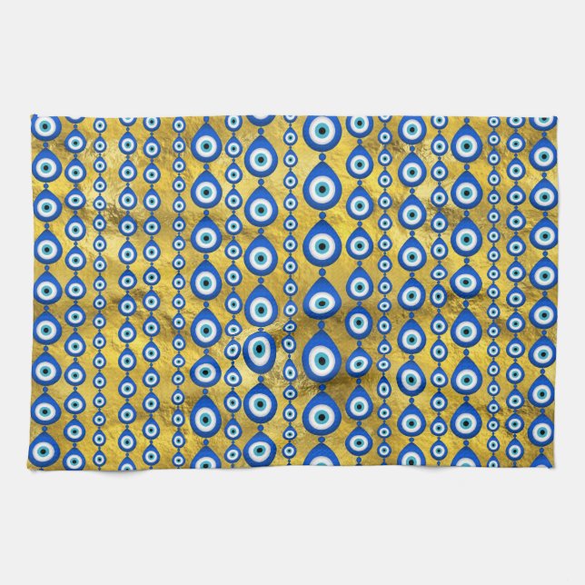 Evil Eye pattern on golden texture Tea Towel (Horizontal)