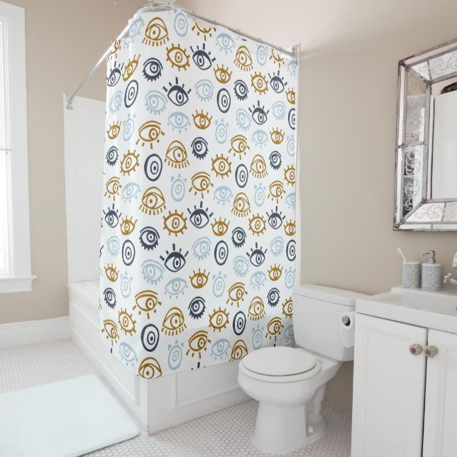 Evil Eye Pattern Shower Curtain (In Situ)