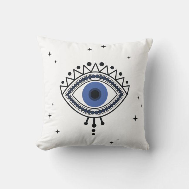 Evil eye protection ethnic talisman magic blue eye cushion (Front)