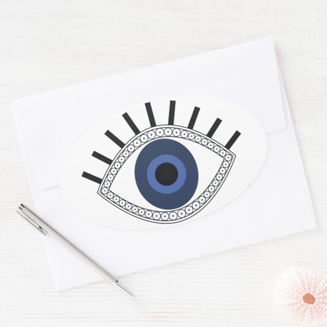 Evil Eye protection, greek blue eye Oval Sticker (Envelope)