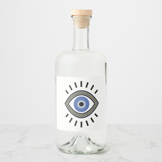Evil eye protection, greek blue eye, third eye liquor bottle label (Front)