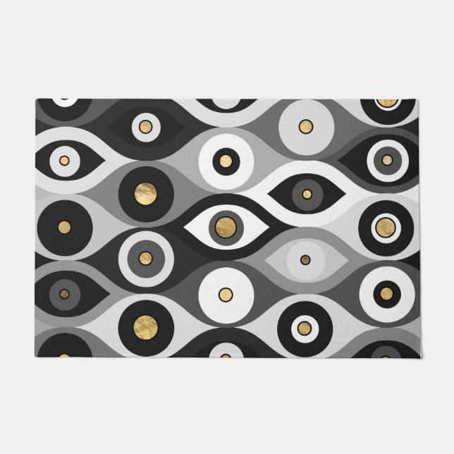 Evil Eye protection pattern grayscale and gold Doormat (Front)