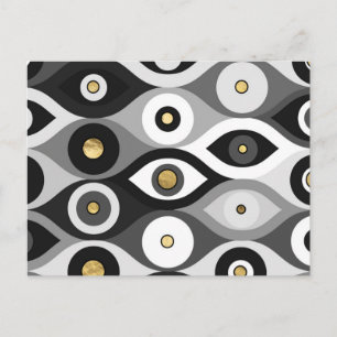 Evil Eye protection pattern grayscale and gold Postcard