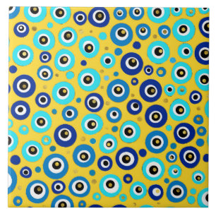 Evil Eye protection pattern on yellow Ceramic Tile