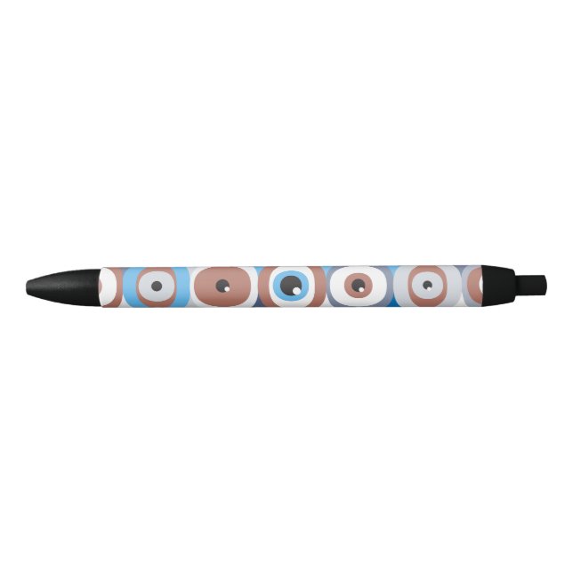 Evil Eye protection pattern terracotta and blues Black Ink Pen (Front)