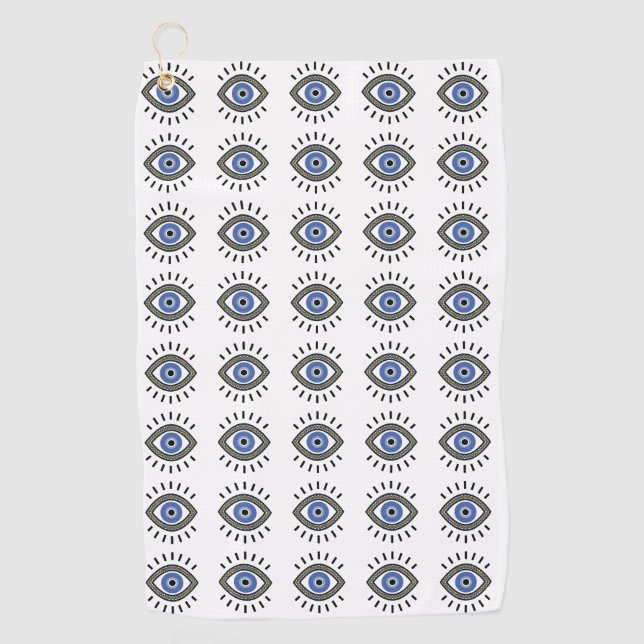 Evil eye protection symbol, blue eye golf towel (Front)
