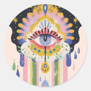 Evil Eye Rainbow Drip Protection Charm Classic Round Sticker