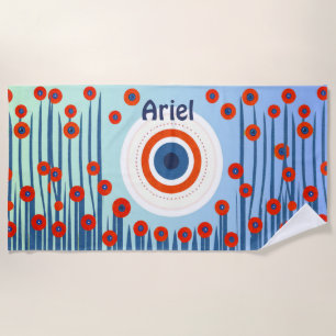 Evil Eye Red Poppies Modern Beach Towel
