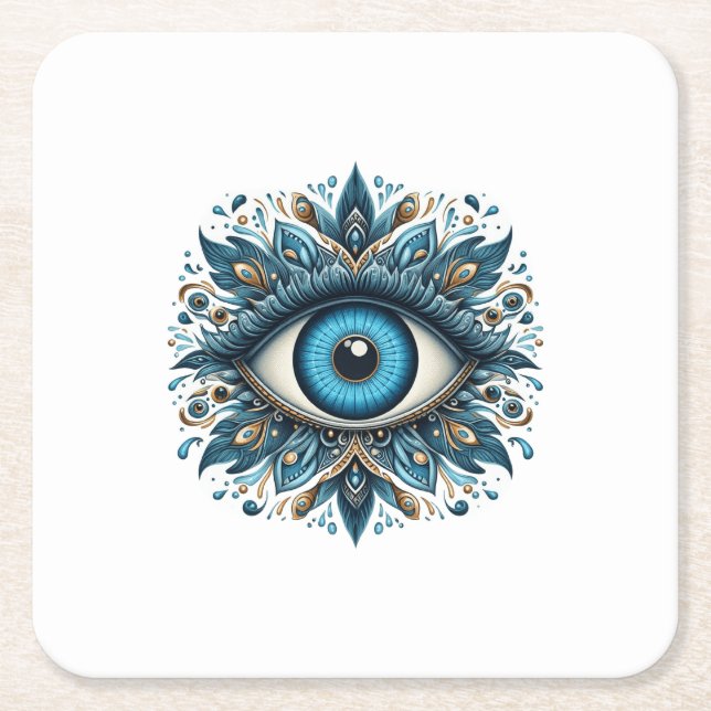 Evil eye square paper coaster (Front)