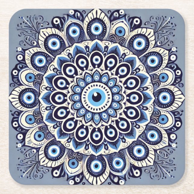 Evil eye square paper coaster (Front)