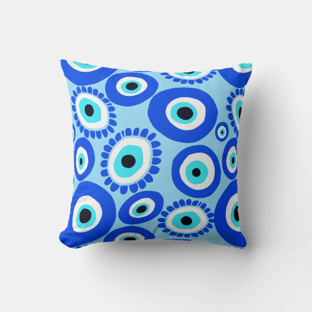 Evil Eye Symbol Aqua Blue Cushion (Front)