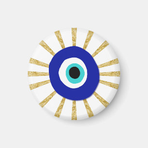 Evil Eye Symbol on Gold Sunburst Magnet