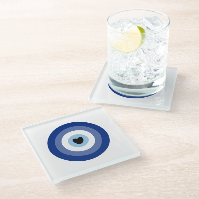 Evil Eye Symbol Protection Glass Coaster (Angled)
