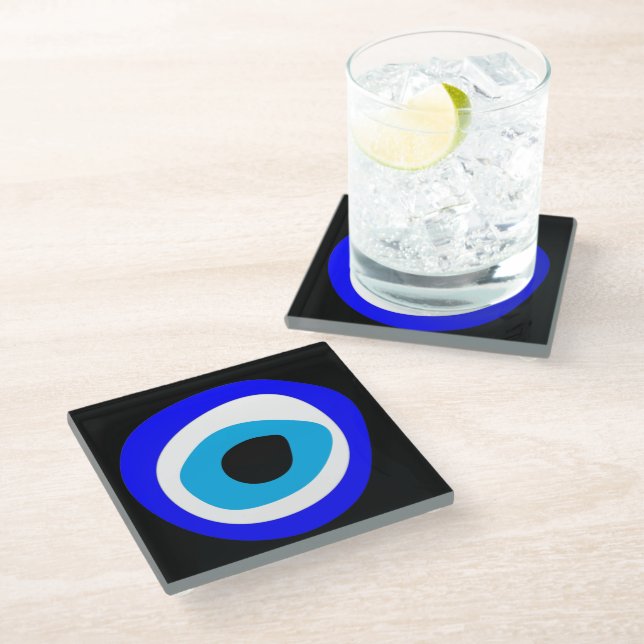 Evil Eye Talisman & Arabic Amulet /Turkish, Greek  Glass Coaster (Angled)