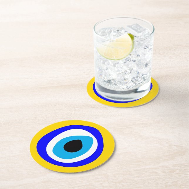 Evil Eye Talisman & Arabic Amulet /Turkish, Greek Round Paper Coaster (Insitu)