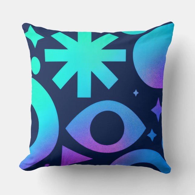 Evil Eye Throw Pillow Cosmic Teal Purple Mystical  (Front)