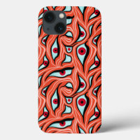 Evil Eyes Pattern - Abstract Red Eyes on Orange