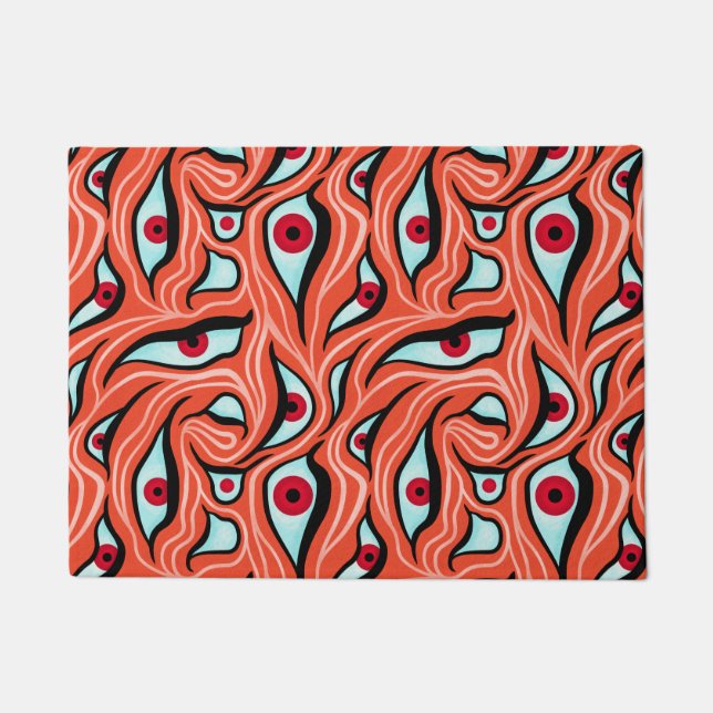 Evil Eyes Pattern - Abstract Red Eyes on Orange Doormat (Front)