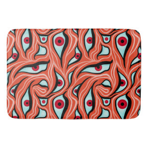 Evil Eyes Wavy Pattern Red On Orange Horror Bath Mat