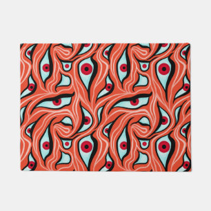Evil Eyes Wavy Pattern Red On Orange Horror Doormat