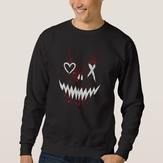 Evil Face Heart Cross Smile Satan Demon Sweatshirt (Front)