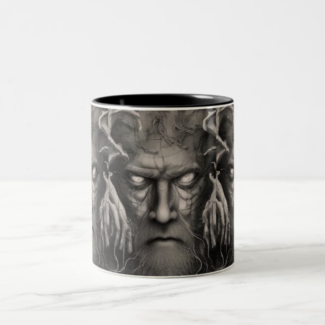 Evil face of ancient demon Two-Tone coffee mug (Center)