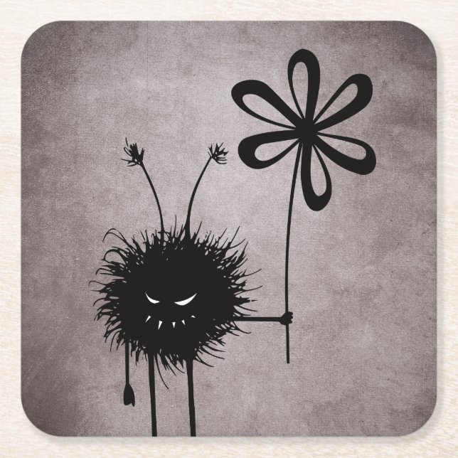 Evil Flower Bug Vintage Square Paper Coaster (Front)