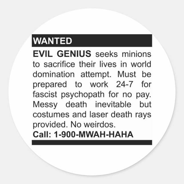 Evil Genius Ad Classic Round Sticker (Front)