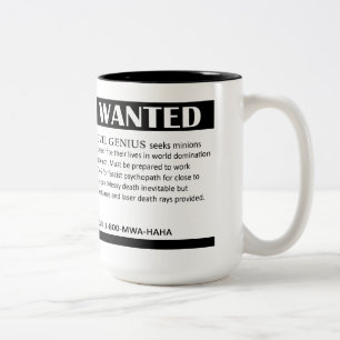Evil Genius Wanted Ad Two-Tone Coffee Mug