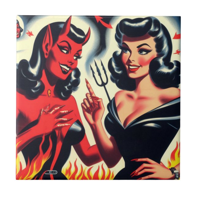 Evil Girls Ceramic Tile (Front)