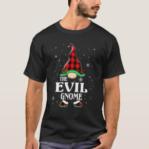 Evil Gnome Buffalo Plaid Matching Family Christmas T-Shirt