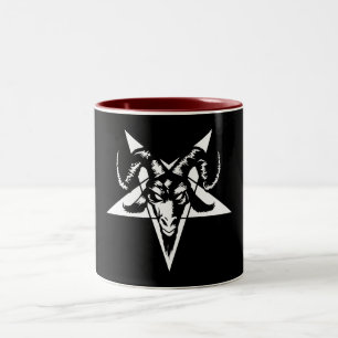 Evil Goat Head with Pentagram (white) Two-Tone Coffee Mug