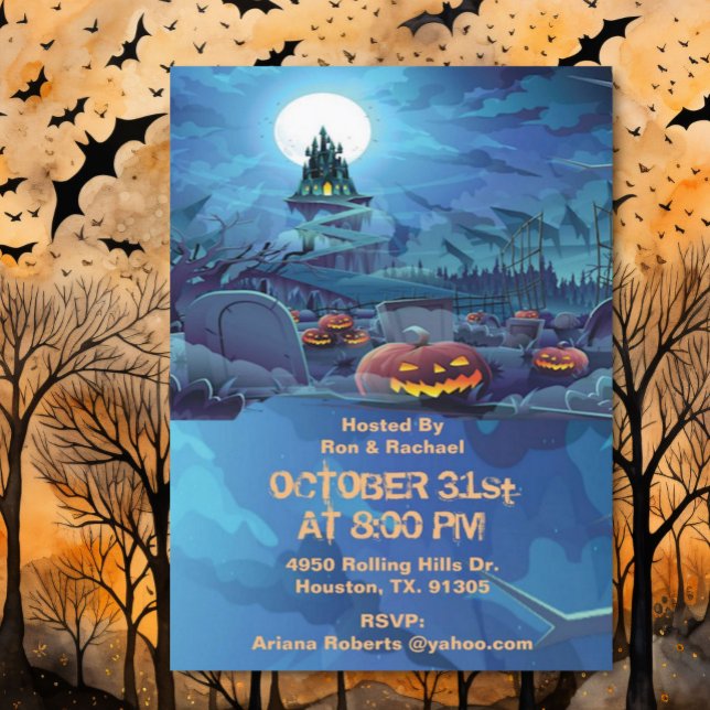 Evil Graveyard Pumpkins Adult Halloween Invitation (Creator Uploaded)