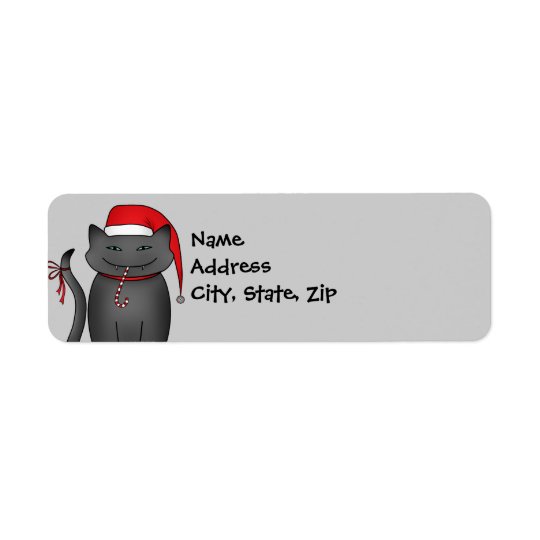 Evil grey Christmas kitty blue background Return Address Label