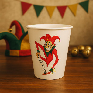 Evil Grinning Jester Joker with Jack-in-the-Box Paper Cups