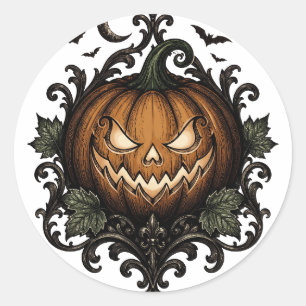 Evil Jack O Lantern Gothic Halloween Pumpkin Classic Round Sticker