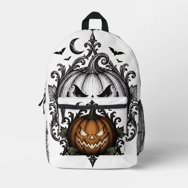 Evil Jack O Lantern Gothic Halloween Pumpkin Printed Backpack (Front)