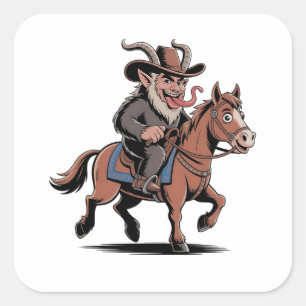 EVIL Krampus Christmas Cowboy Horse Western Xmas Square Sticker