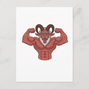 Evil Krampus Christmas Flexing Muscles Fitness  Announcement Postcard