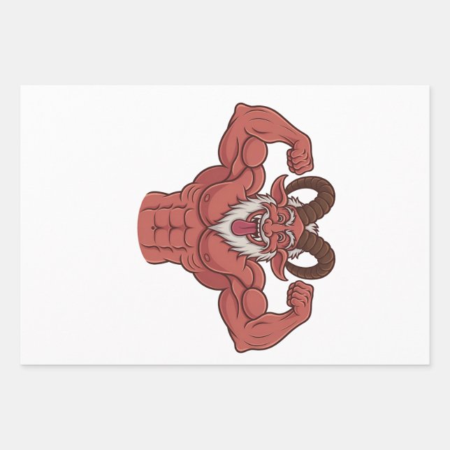 Evil Krampus Christmas Flexing Muscles Fitness  Wrapping Paper Sheet (Front)