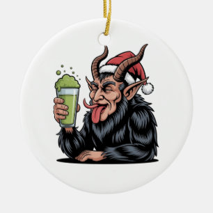 Evil Krampus Drinking Green Drink Matcha Xmas Ceramic Ornament