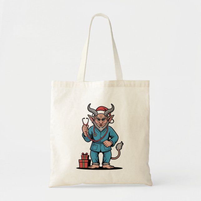 Evil Krampus Nurse Scrubs Nursing Christmas  Tote Bag (Front)